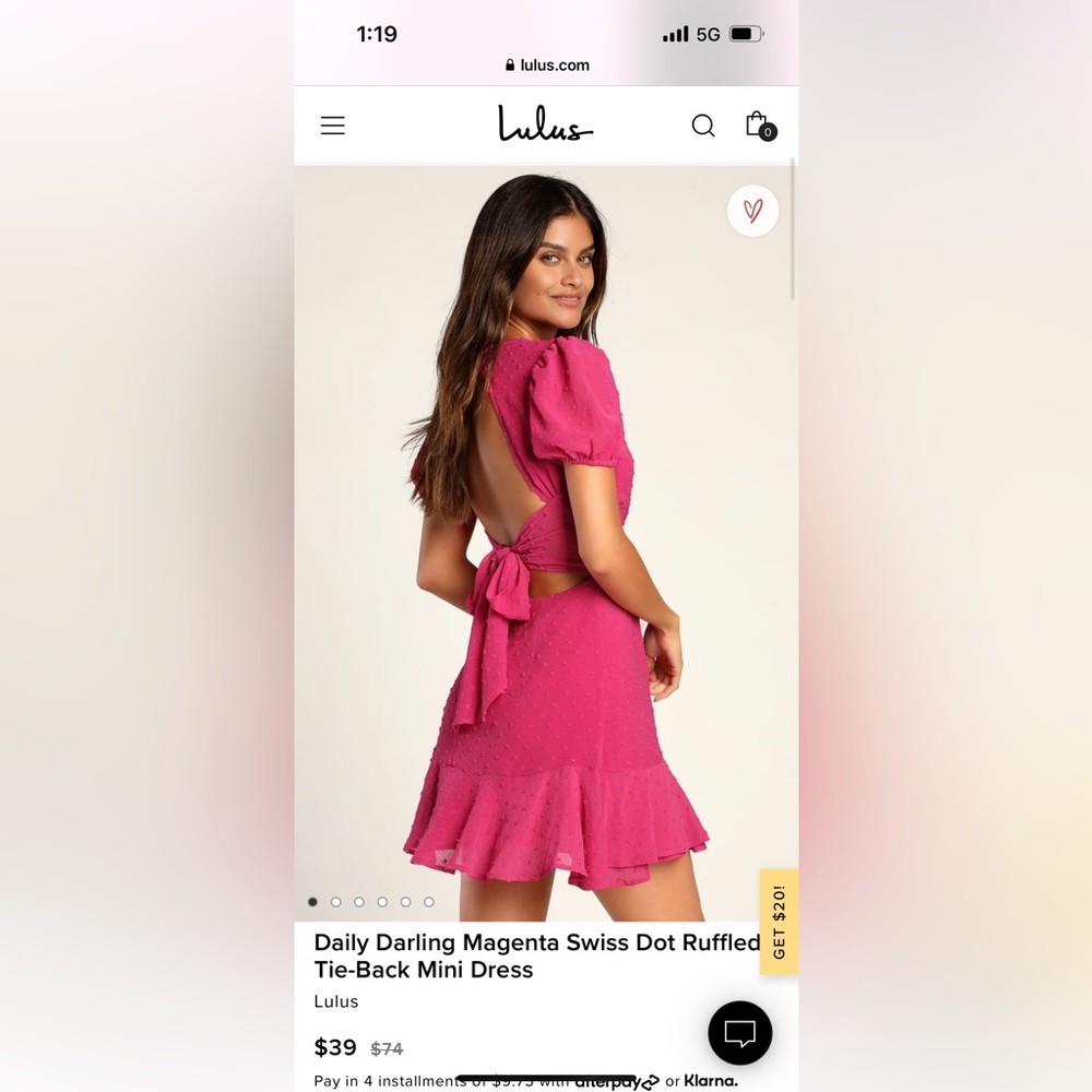 Lulu’s daily darling magenta Swiss dot ruffled tie back mini dress